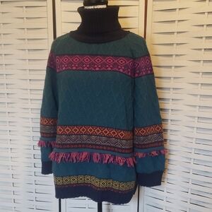 Multicolor Patterned Turtleneck Sweater